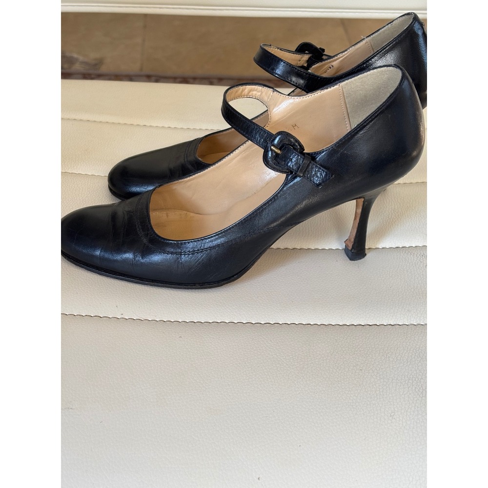 Hype Navy Leather Mary Jane Pumps Made in Spain Stiletto Heel Size 6.5M